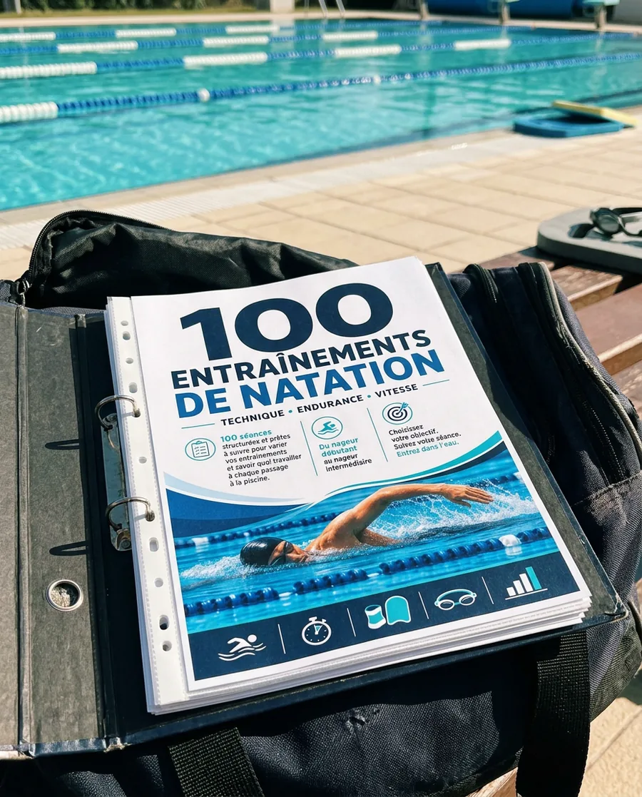 Guide d’entraînements de natation imprimé sur une table
